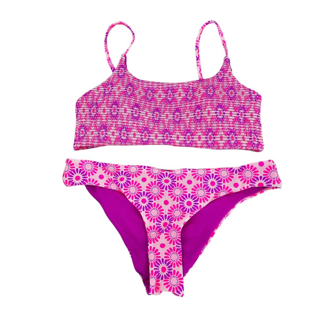 Cyn & Luca Bikini Set Women XL Violet Pink Floral Y2K Barbiecore